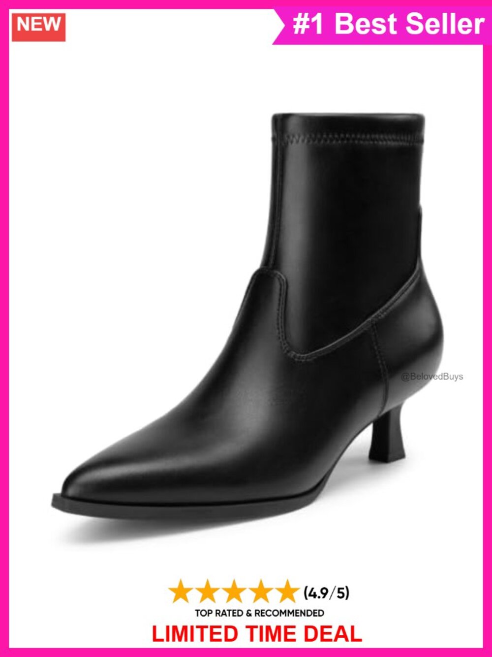Women's Faux Leather Kitten Heel Pointed Toe Ankle Booties